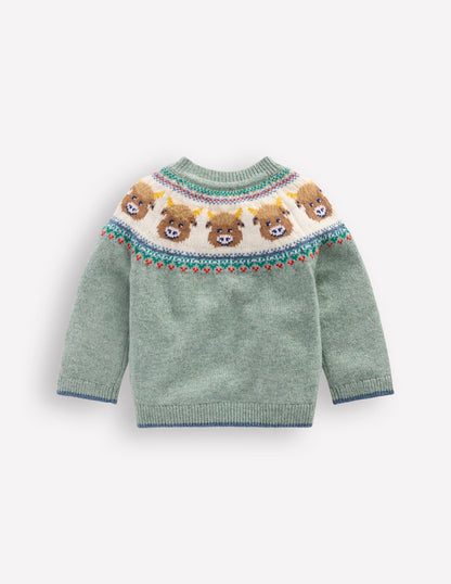 Fair isle Sweater-Csarite Green Highland Cow-2
