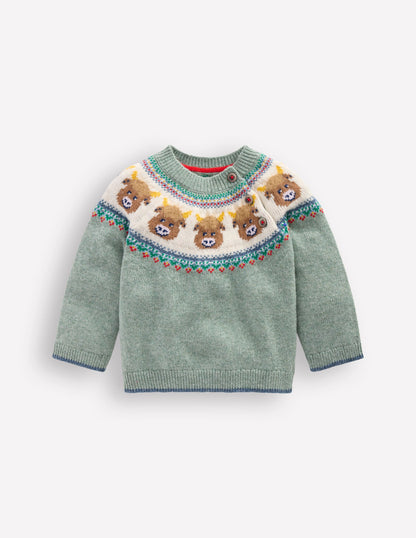 Fair isle Sweater-Csarite Green Highland Cow-1