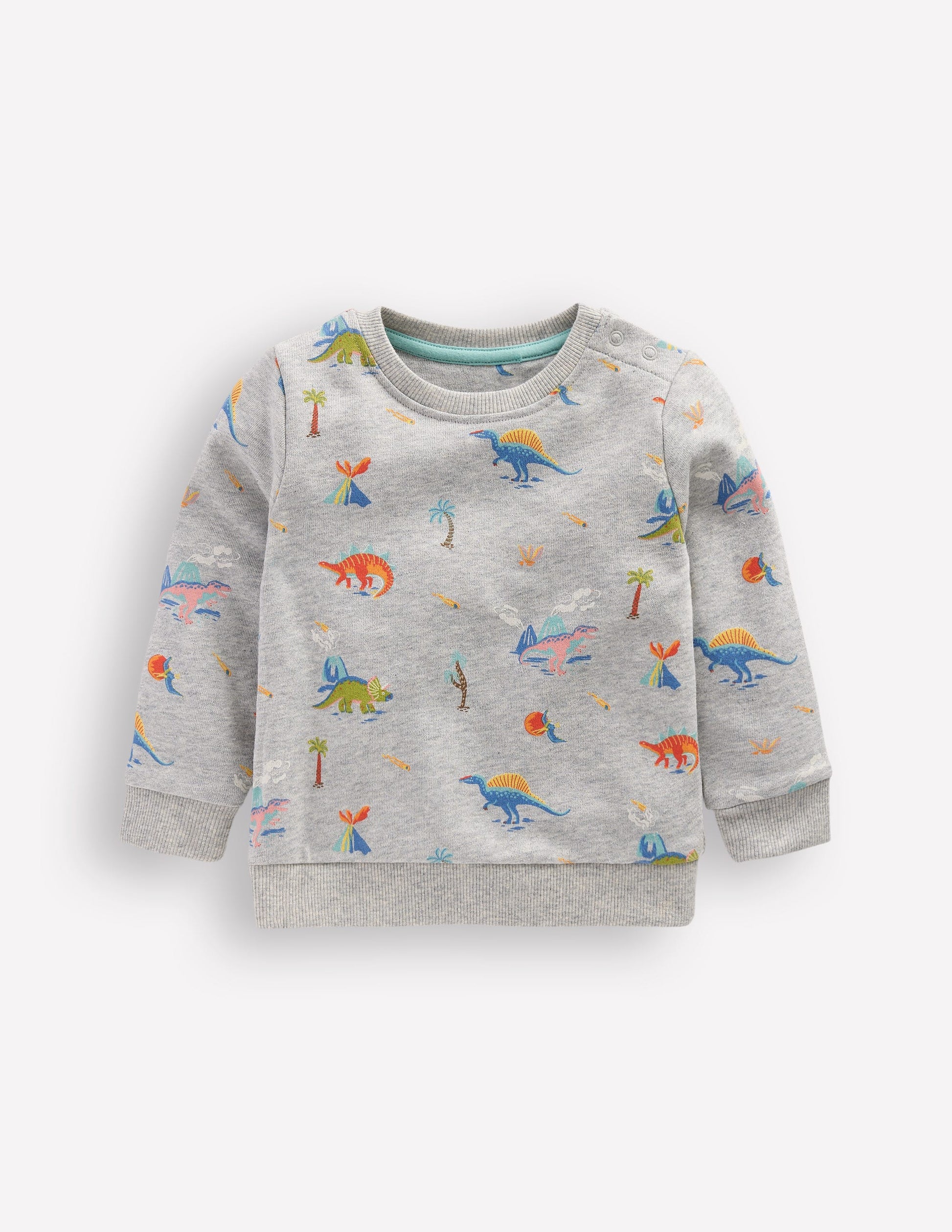 Printed Sweatshirt-Grey Marl Dinos-1