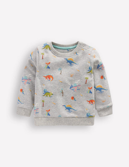 Printed Sweatshirt-Grey Marl Dinos-1