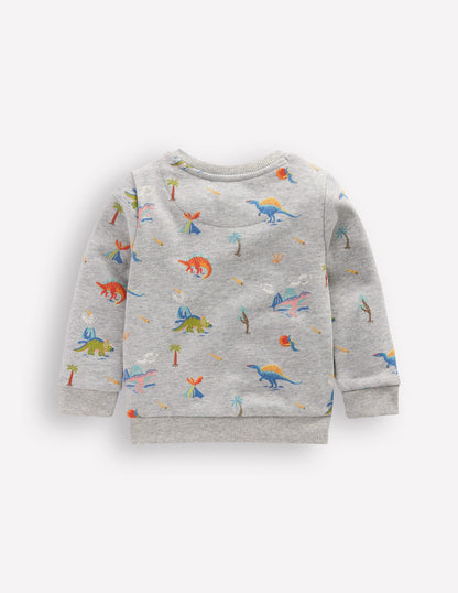 Printed Sweatshirt-Grey Marl Dinos-2