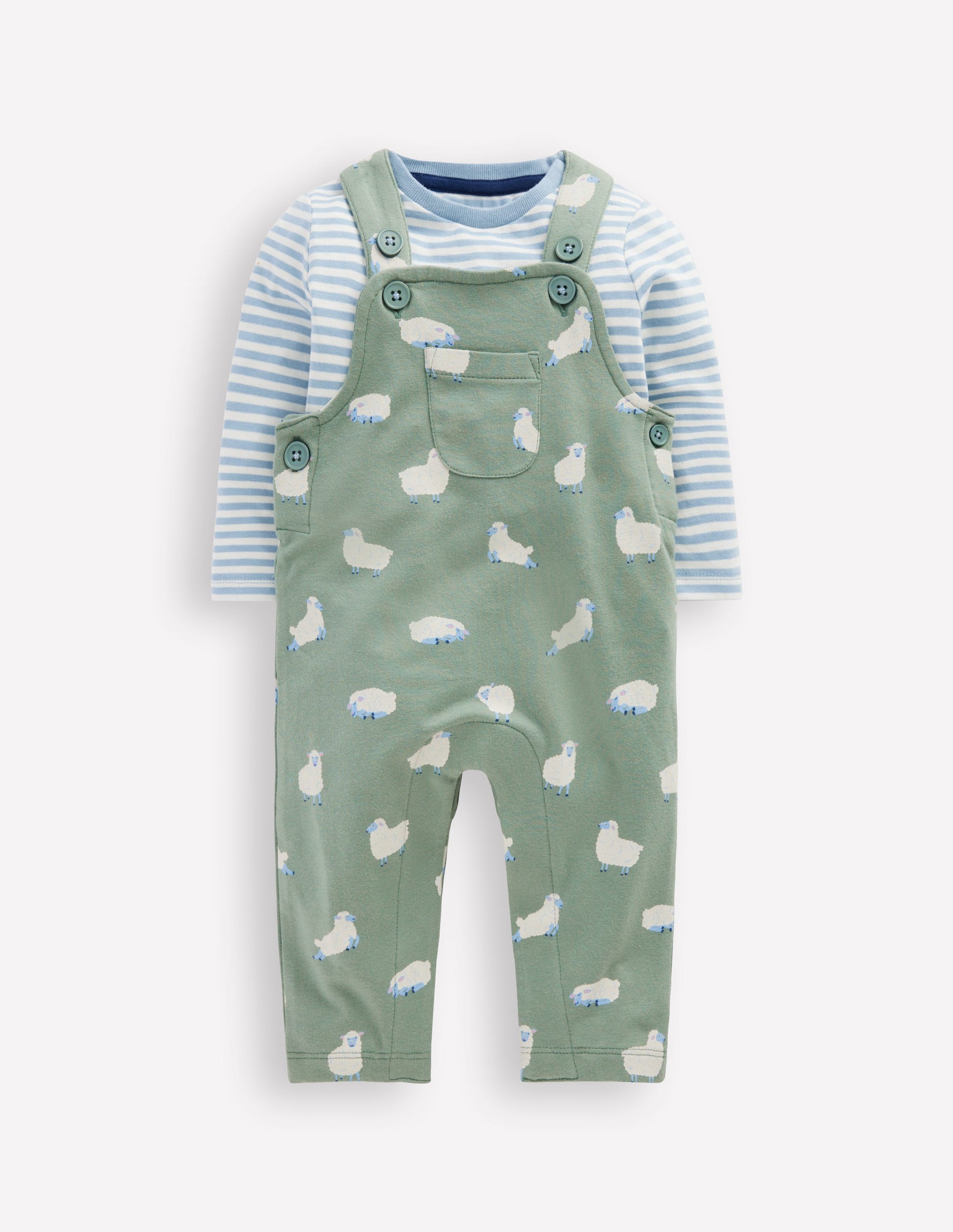 Jersey Overalls Set-Green Sheep-1