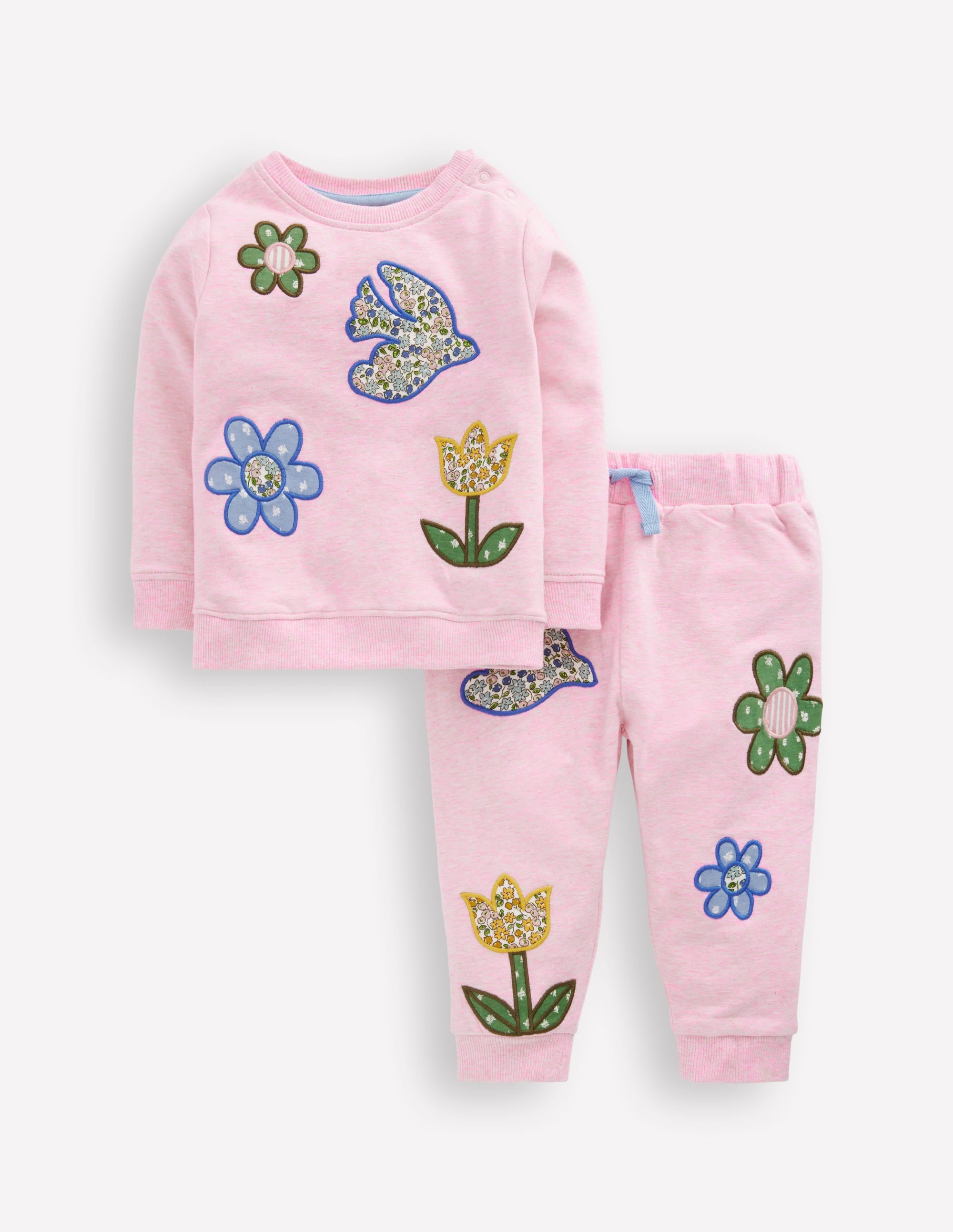 Appliqué Sweatshirt Set-Pink Floral Patchwork - Image 1