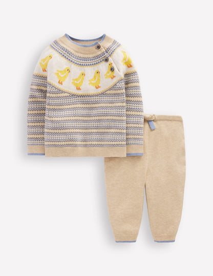 Fair Isle Knitted Play Set-Oatmeal Marl Chicks-1