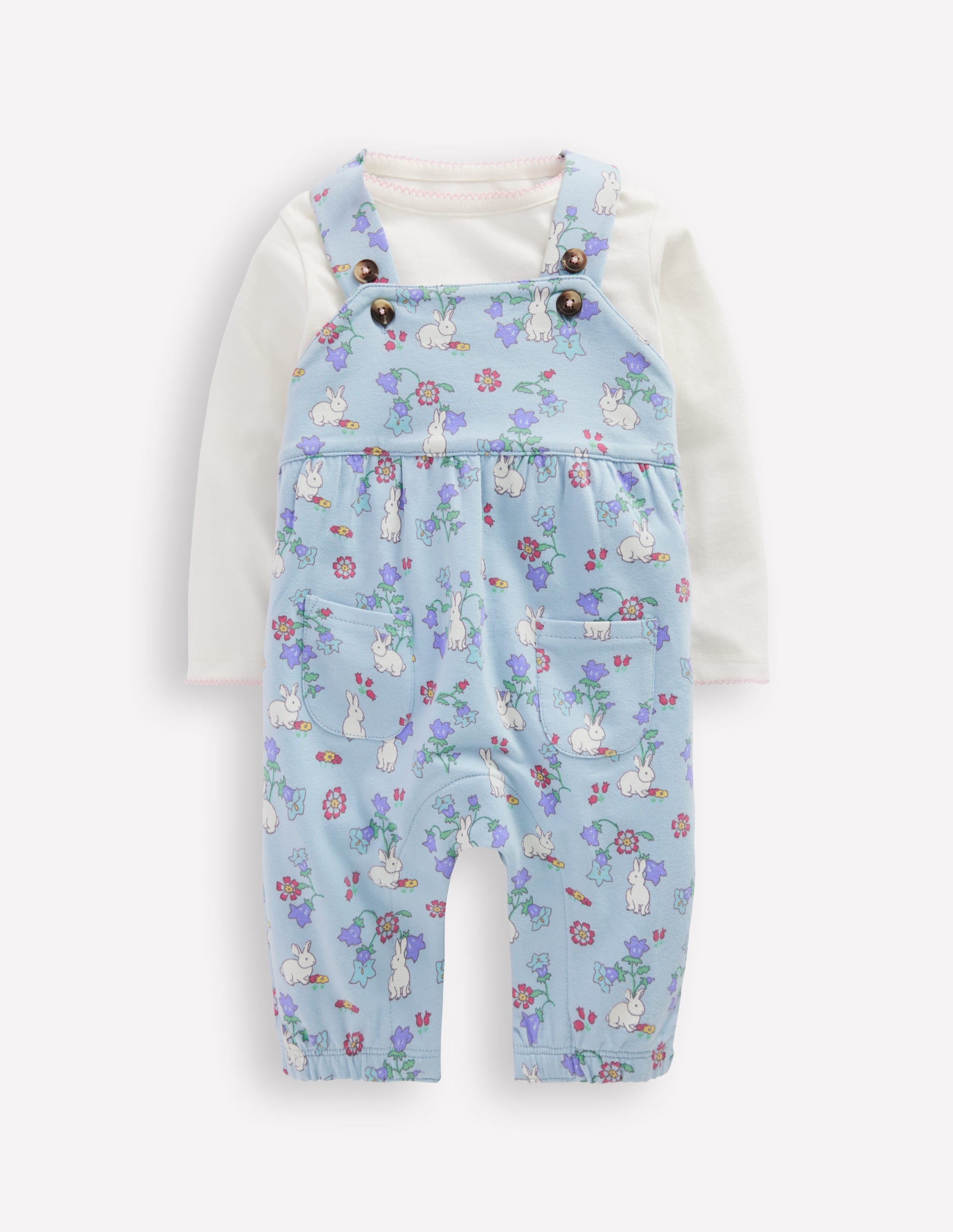 Jersey Overalls Set-Misty Blue Bunny Floral - Image 1