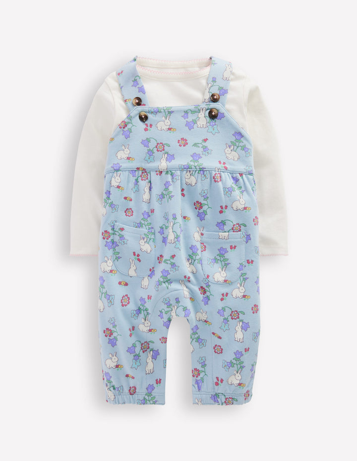 Jersey Dungaree Set-Misty Blue Bunny Floral