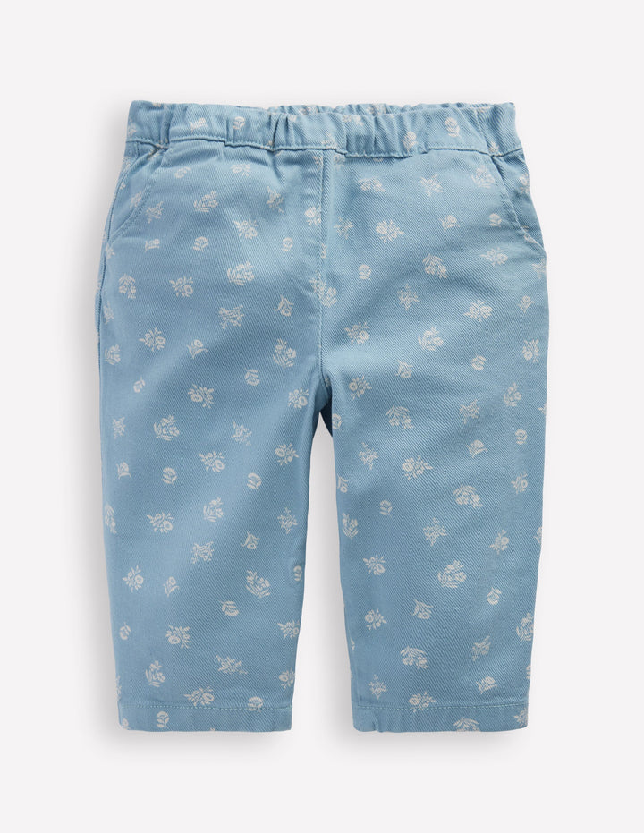 Cotton Pull-on Pants-Blue Floral Print