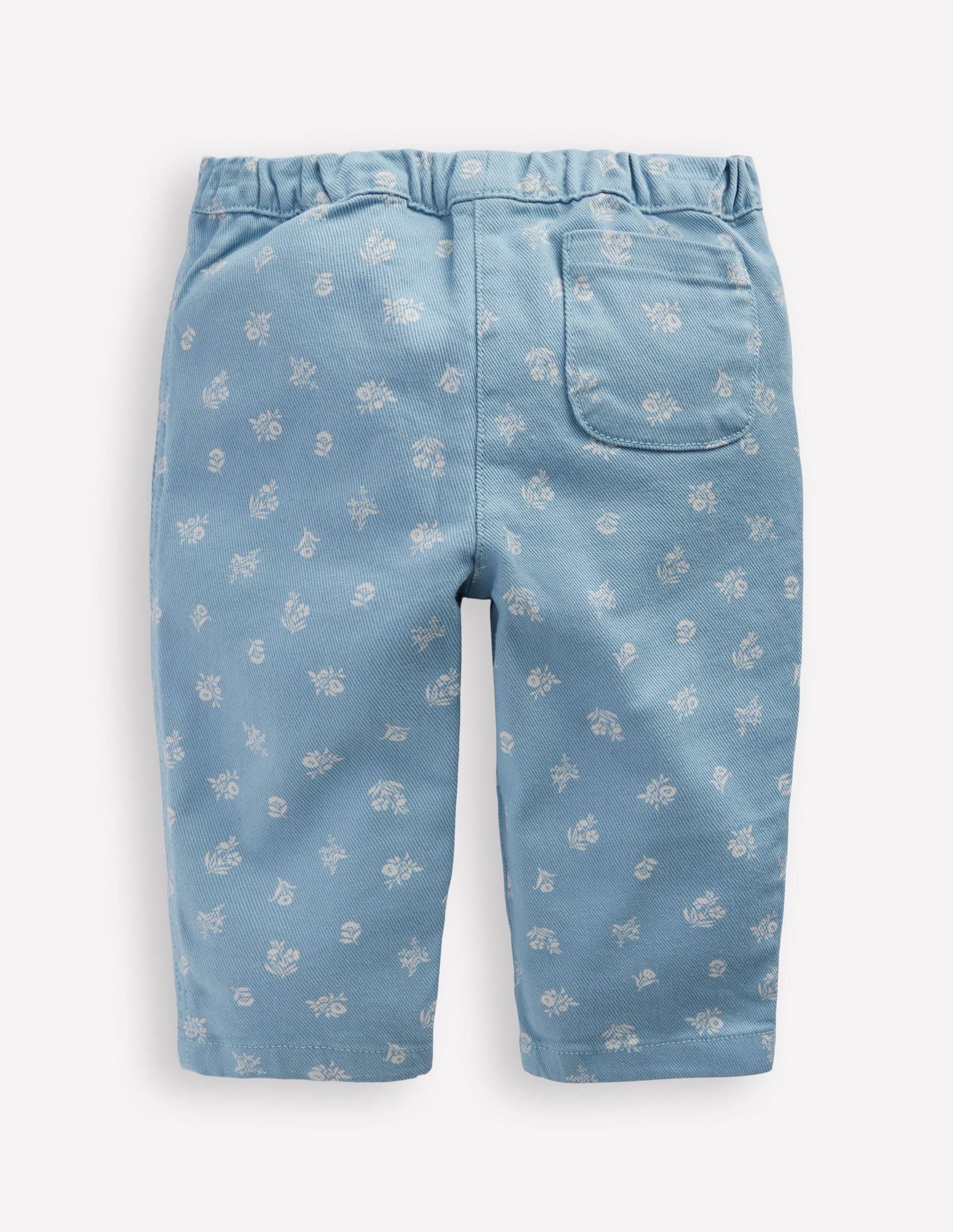Cotton Pull-on Pants-Blue Floral Print-2
