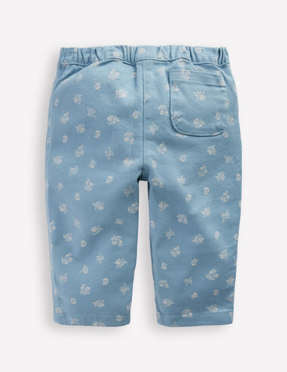 Cotton Pull-on Pants-Blue Floral Print-2