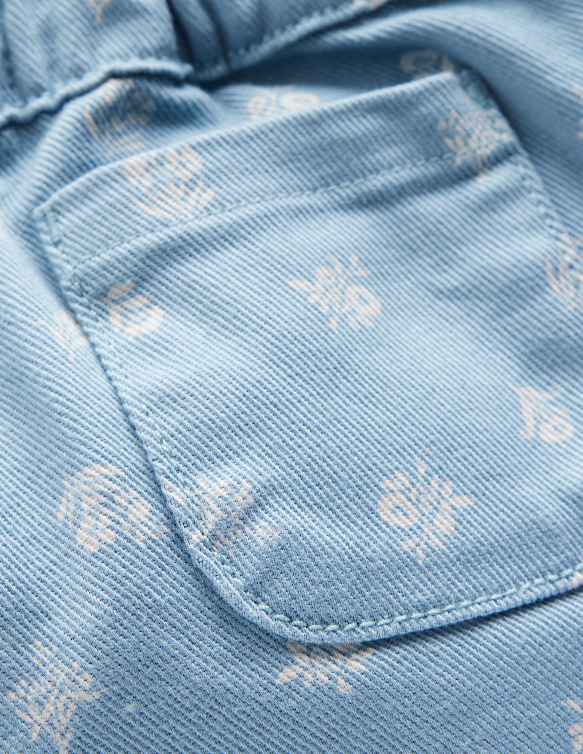 Cotton Pull-on Pants-Blue Floral Print-3