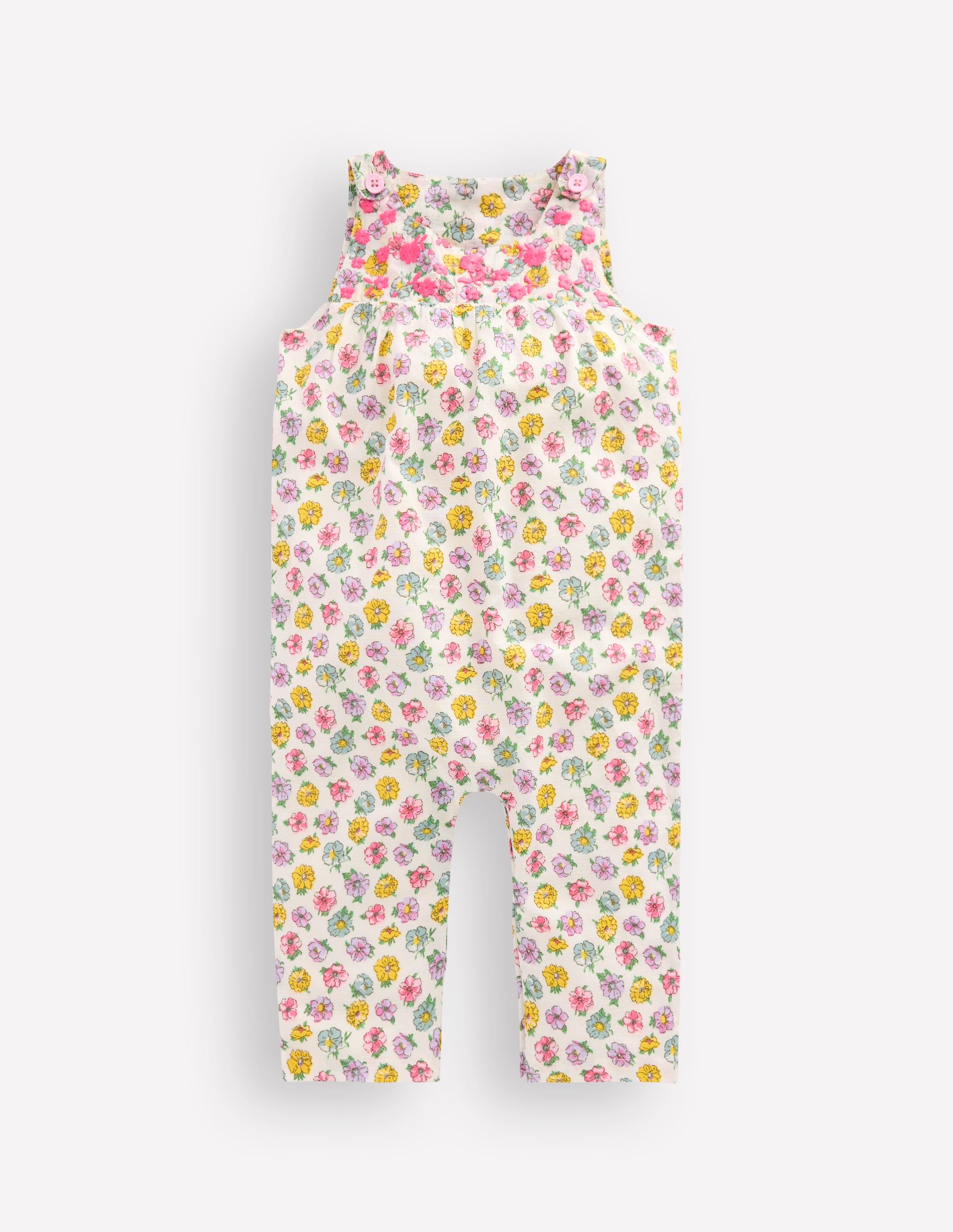 Embroidered Woven Romper-Ivory Rose Floral - Image 1
