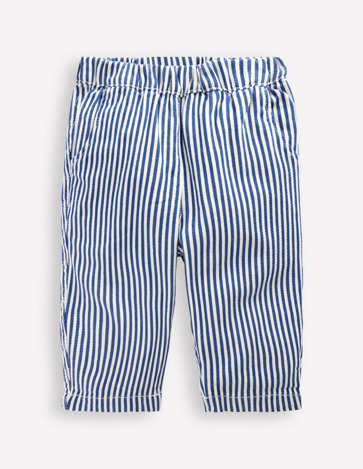 Cotton Pull-on Pants-Blue and Ivory Stripe