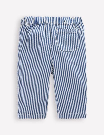 Cotton Pull-on Pants-Blue and Ivory Stripe-3