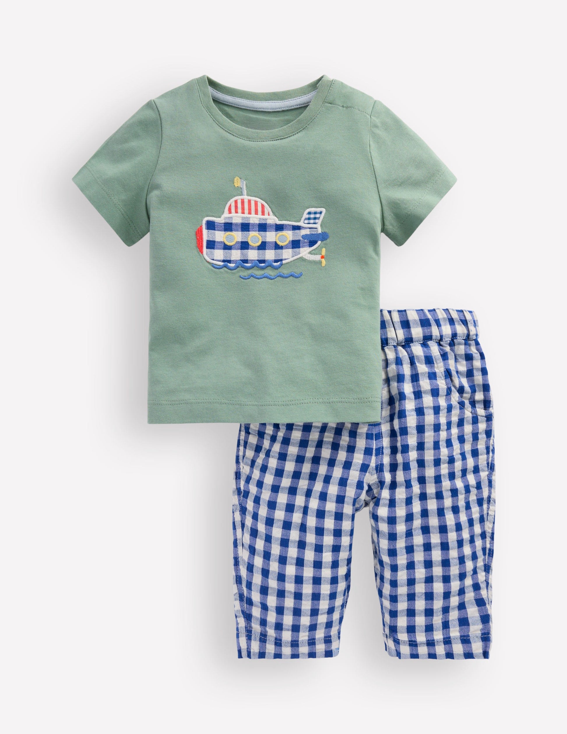 Jersey and Woven Play Set-Green Submarine/Blue Gingham-1