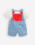 Novelty Woven Overalls Set-Blue Stripe Crab