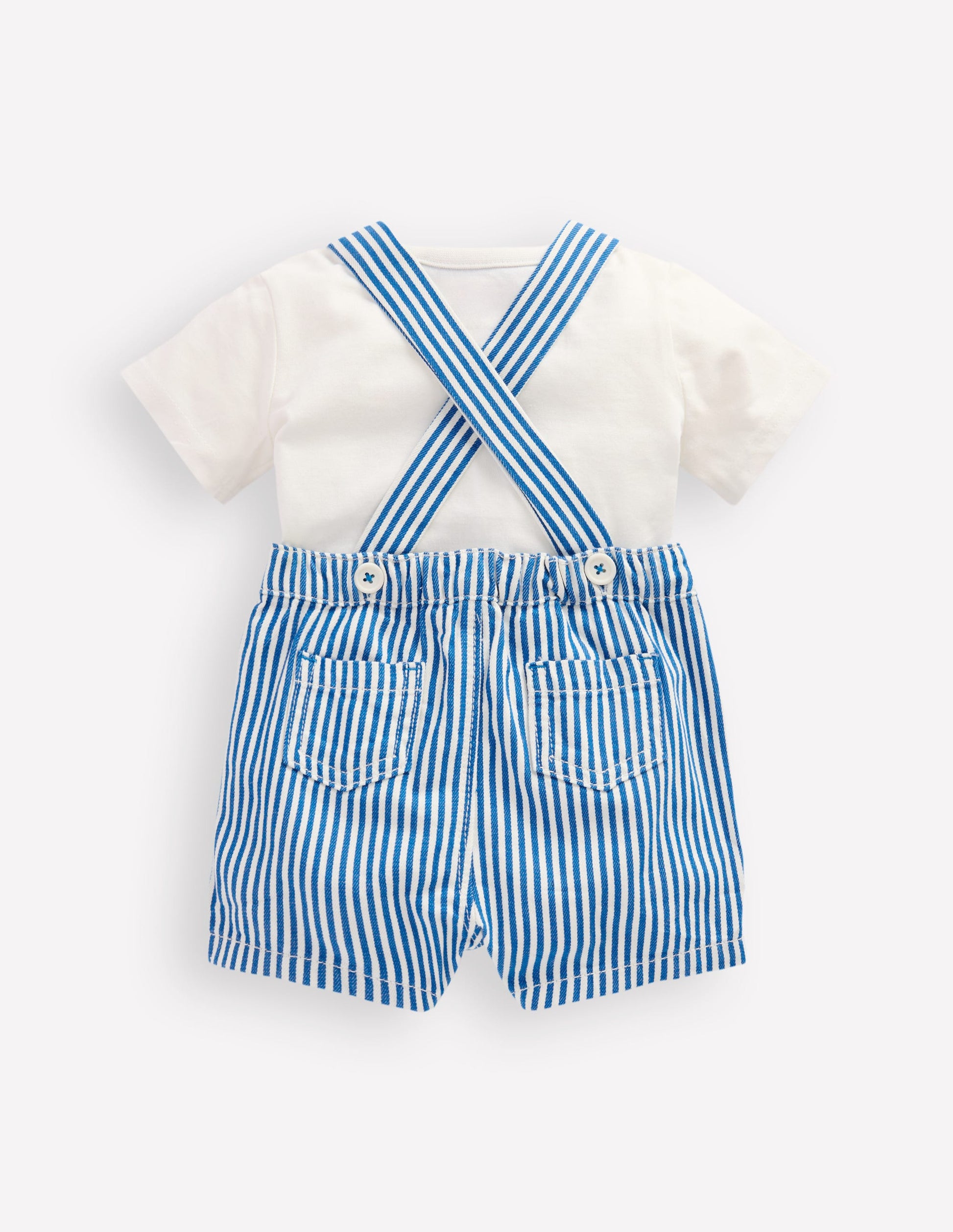 Novelty Woven Overalls Set-Blue Stripe Crab-2