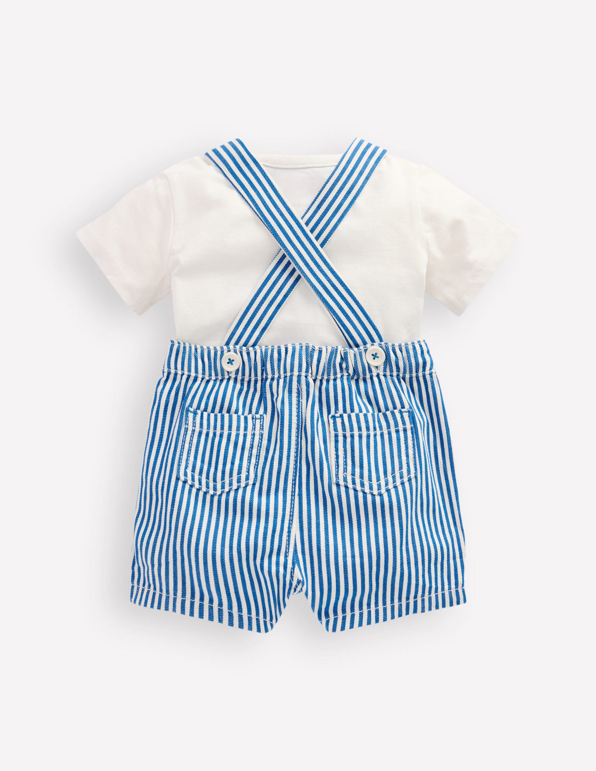 Novelty Woven Overalls Set-Blue Stripe Crab - Image 2