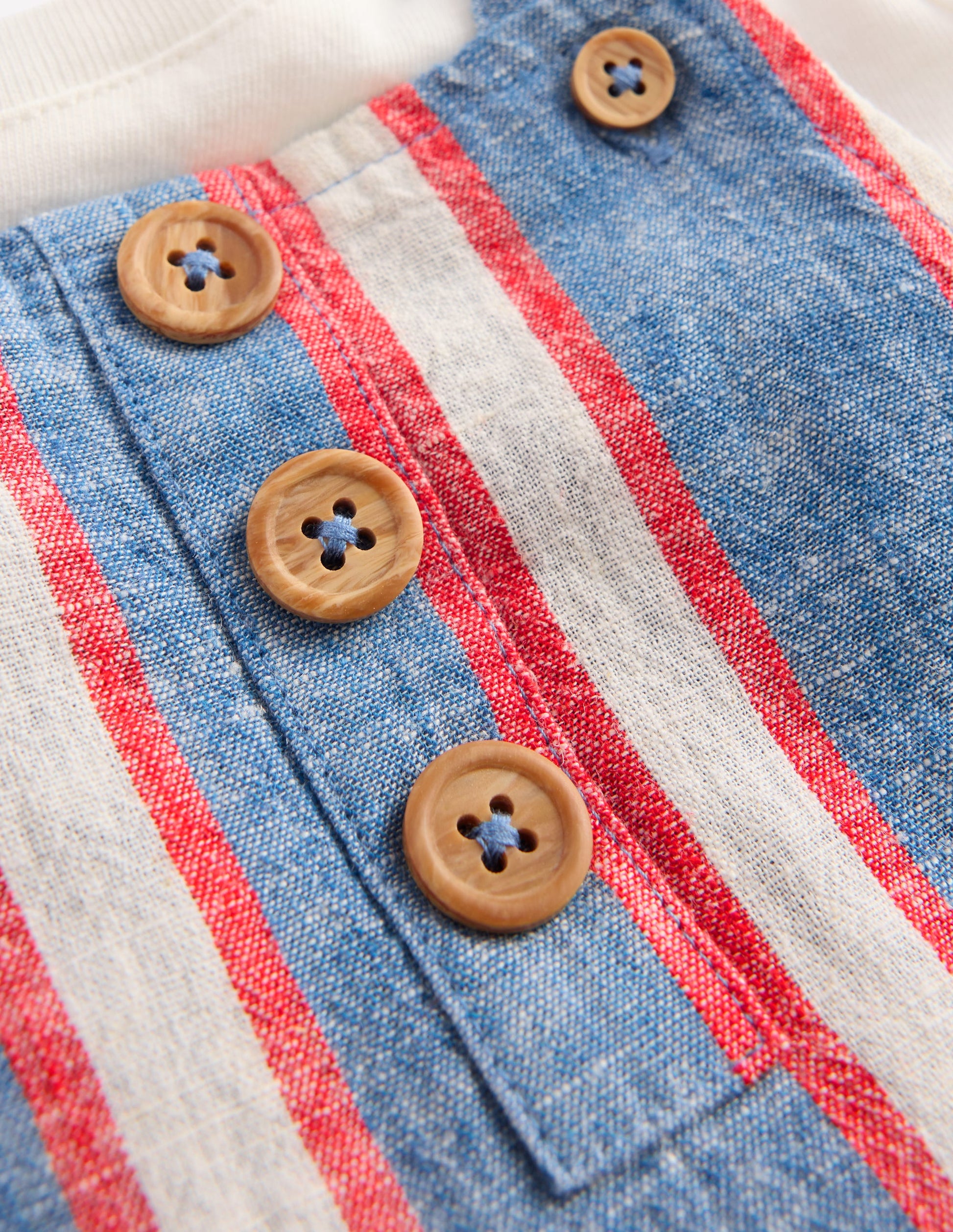 Short Woven Overalls Set-Blue and Red Stripe-3