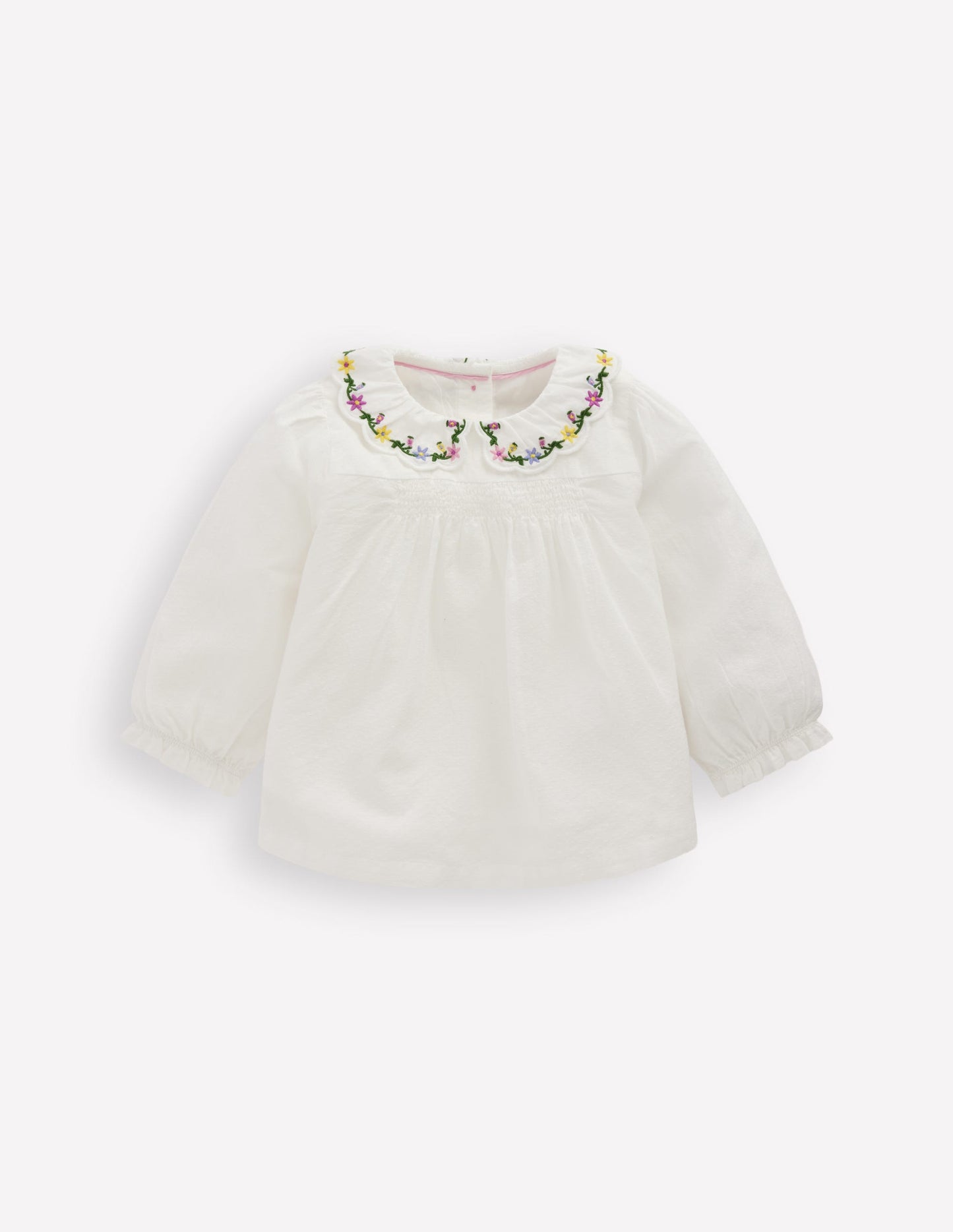Embroidered Collar Woven Top-Soft Ivory Embroidery