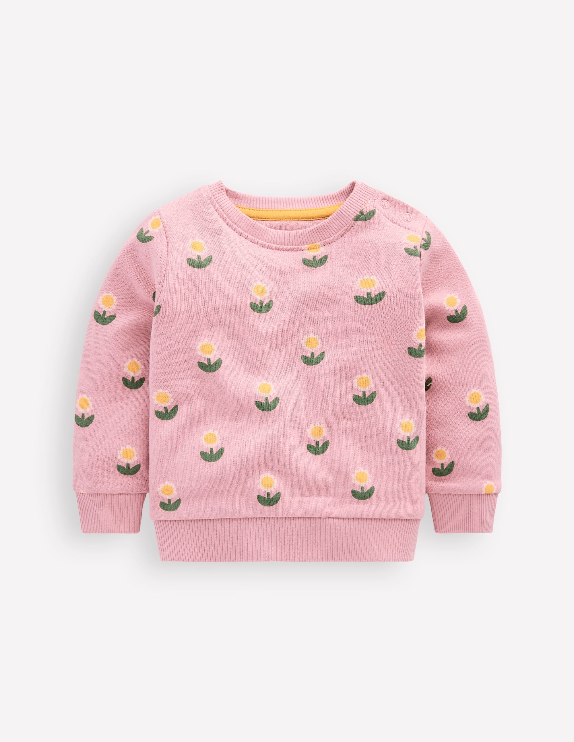 Printed Sweatshirt-Vintage Pink Daisy Stamp - Image 1