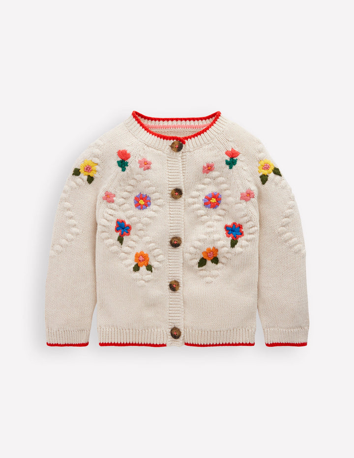 Cotton Embroidered Cardigan-Ecru Flowers