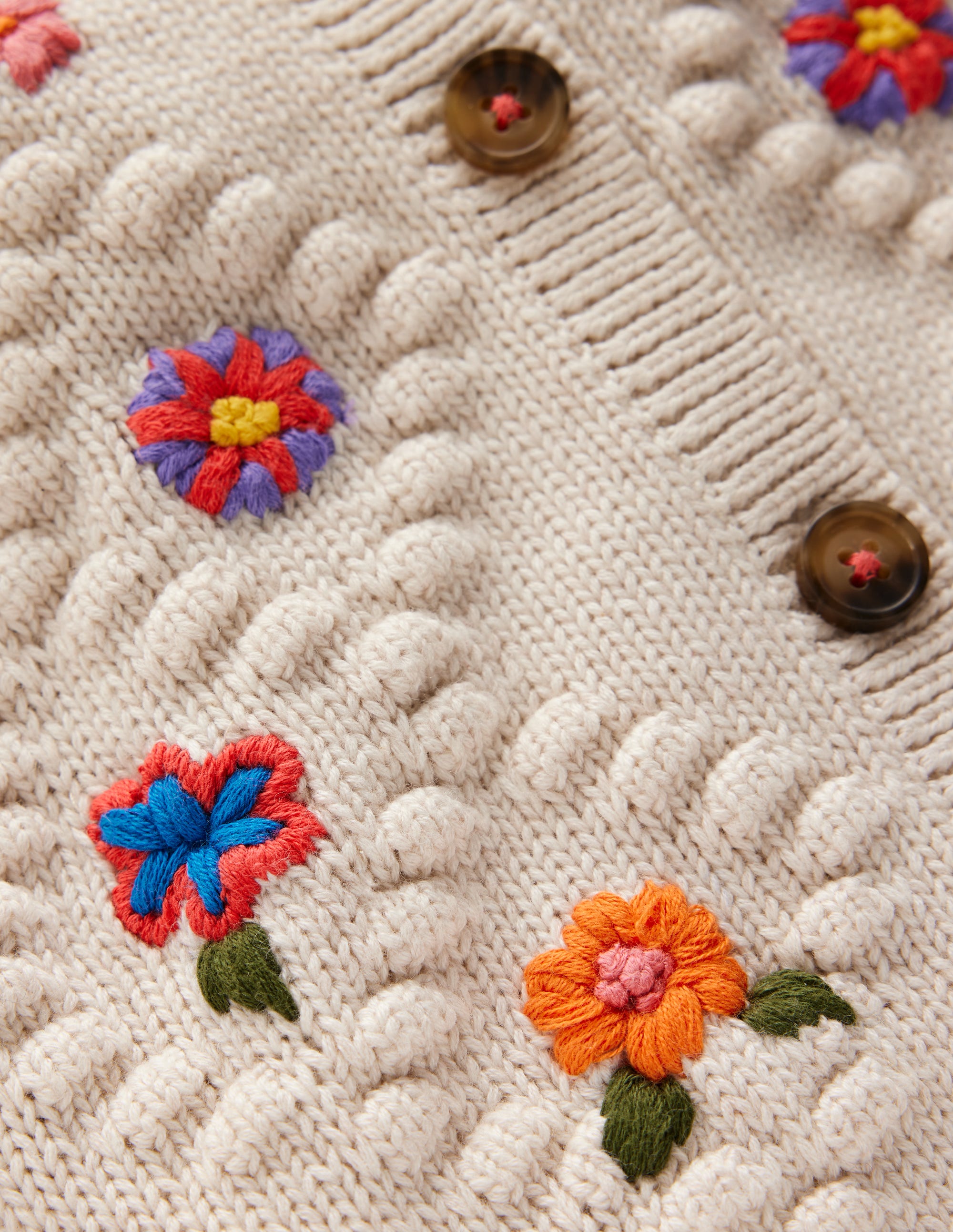 Cotton Embroidered Cardigan-Ecru Flowers - Image 3