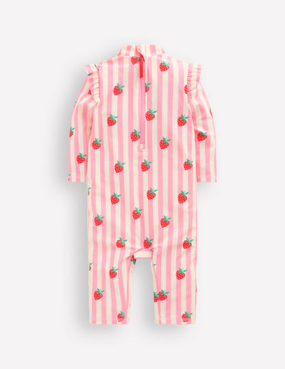 Girls Sun Safe Surfsuit-Pink Strawberry Stripe-2