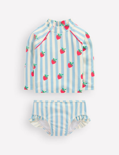 Logo Rash Vest Set-Blue Strawberry Patch-1
