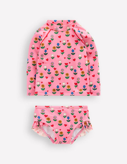 Logo Rash Vest Set-Pink Flower Garden-1