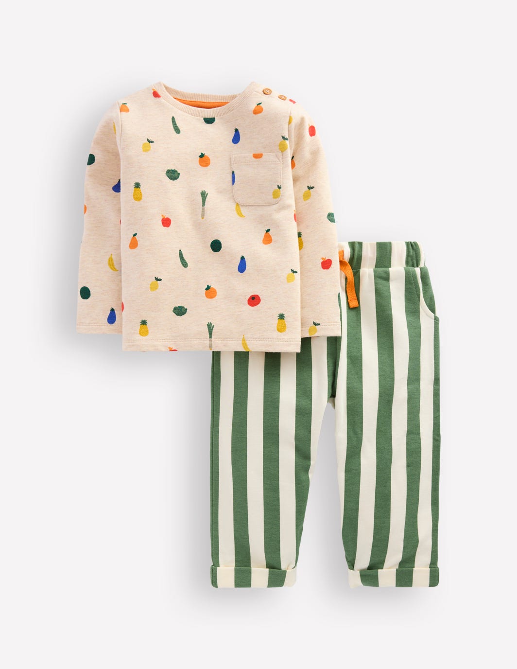 Striped Sweat Play Set-Oatmeal/Green Stripe Veggies