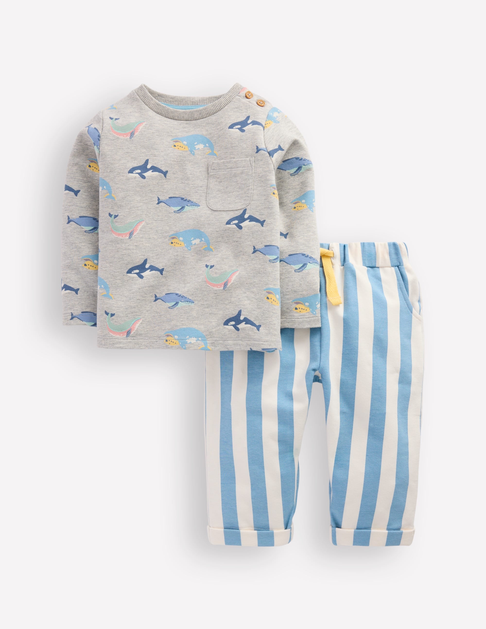 Striped Sweat Play Set-Blue Stripe Whales - Image 1