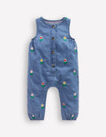 Embroidered Chambray Romper-Floral Embroidered Chambray