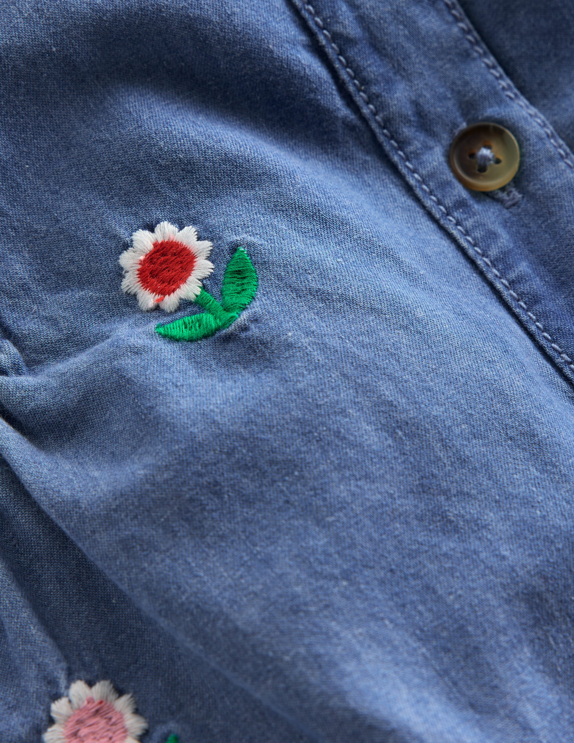 Embroidered Chambray Romper-Floral Embroidered Chambray - Image 3