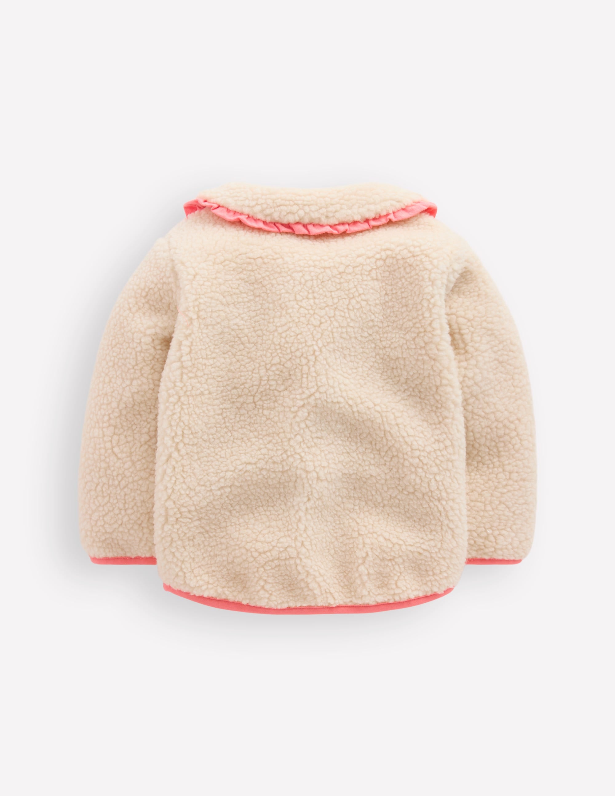 Girls Borg Collared Jacket-Neutral/Pink Heart - Image 2