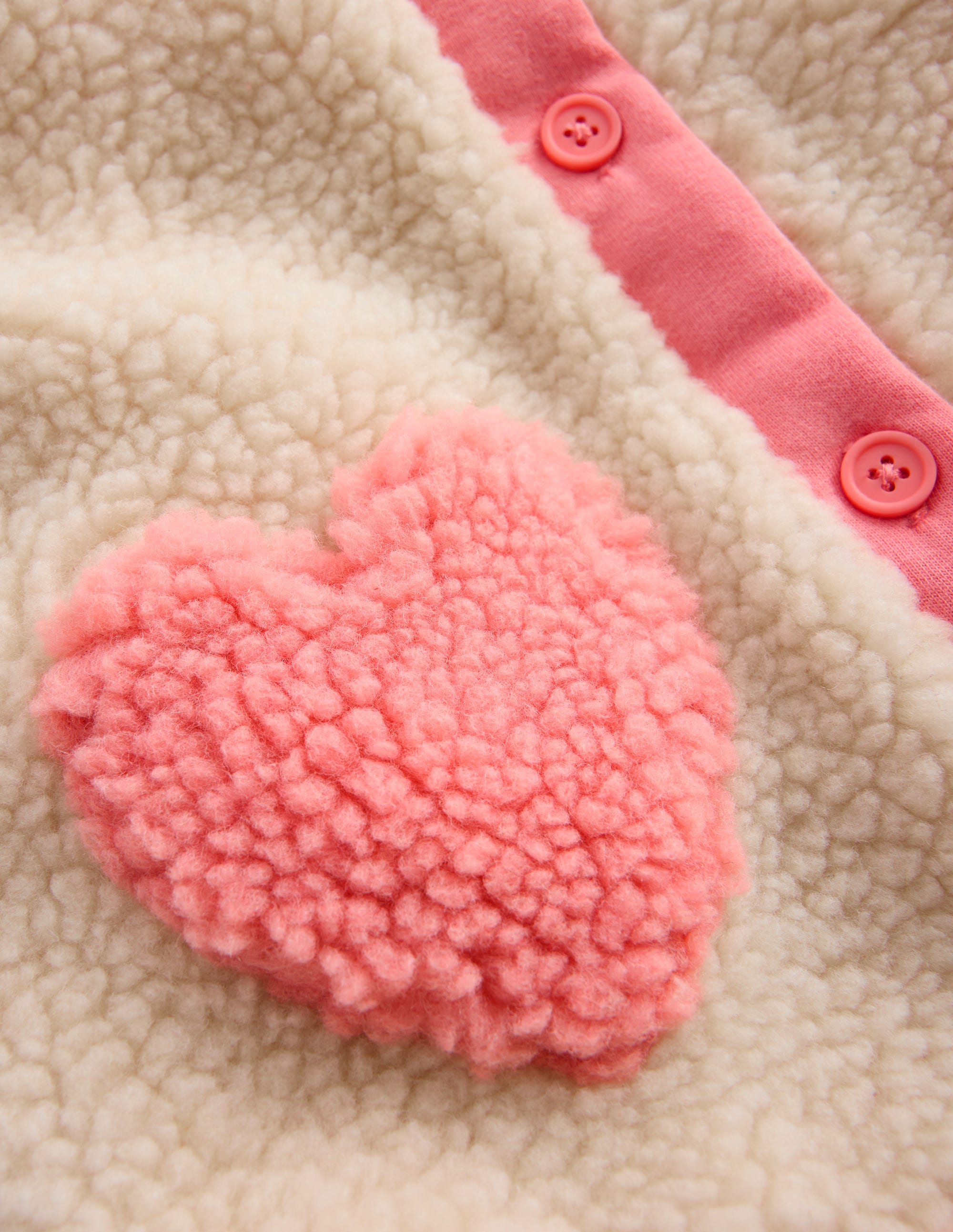 Girls Borg Collared Jacket-Neutral/Pink Heart - Image 3
