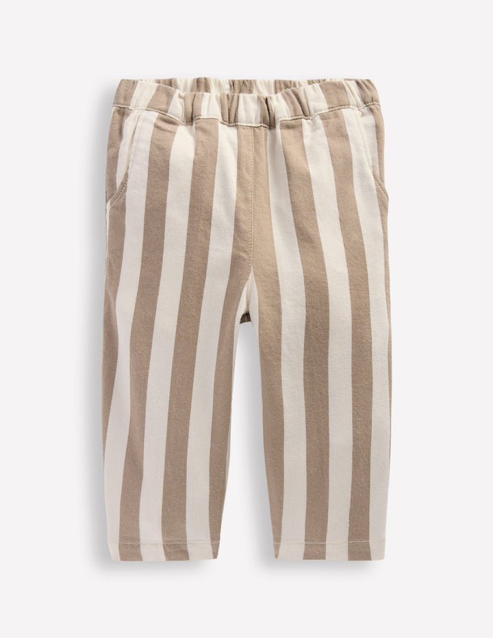 Cotton Pull-on Pants-Neutral Stripe