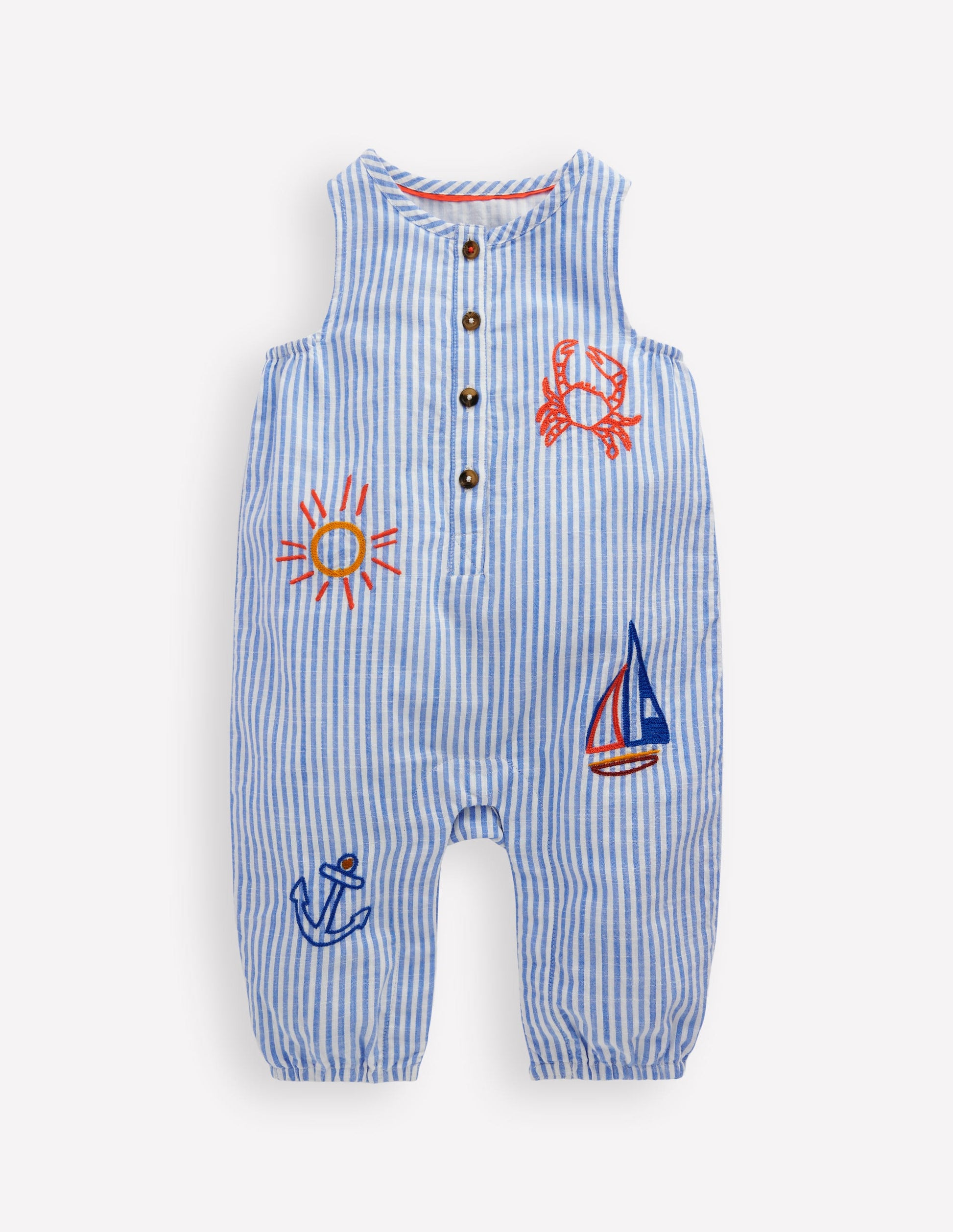 Button Down Romper - Glacier Blue Ocean Embroidery | Boden USA