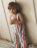 Button Down Romper-Red and Blue Multi Stripe
