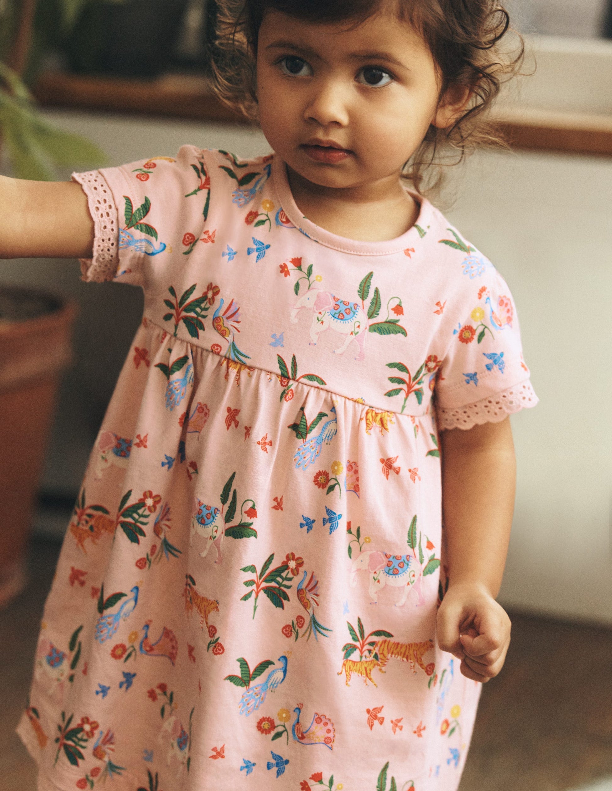 Boden Baby Broderie Trim Jersey Dress in Pink