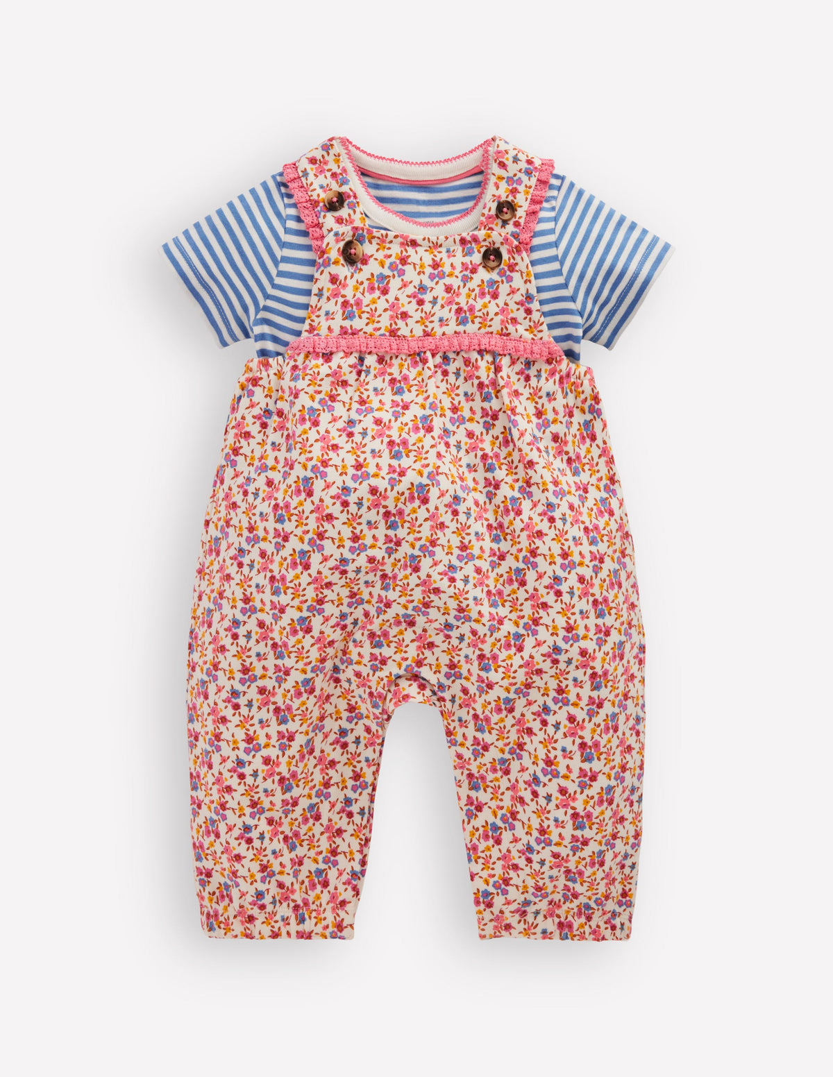 Short Sleeve Jersey Overalls-Pink Ditsy Floral - Image 1