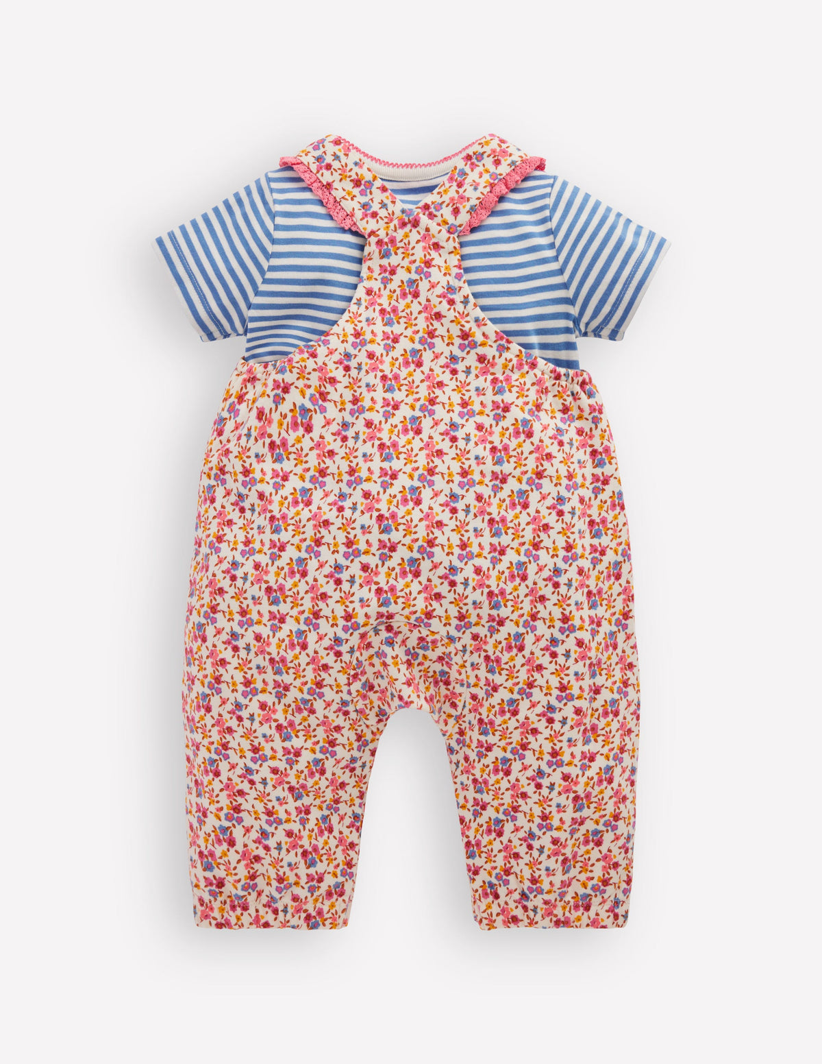 Short Sleeve Jersey Overalls-Pink Ditsy Floral - Image 2