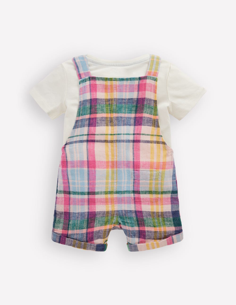 Short Woven Overalls Set-Madras Check-2