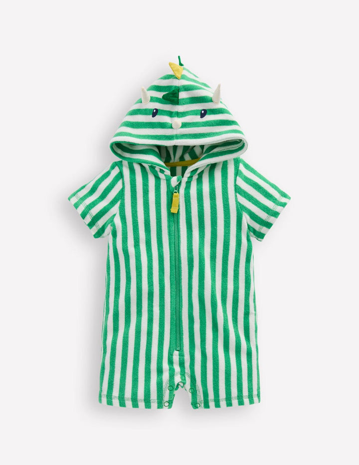Novelty Towelling Romper-Aloe Green Dino