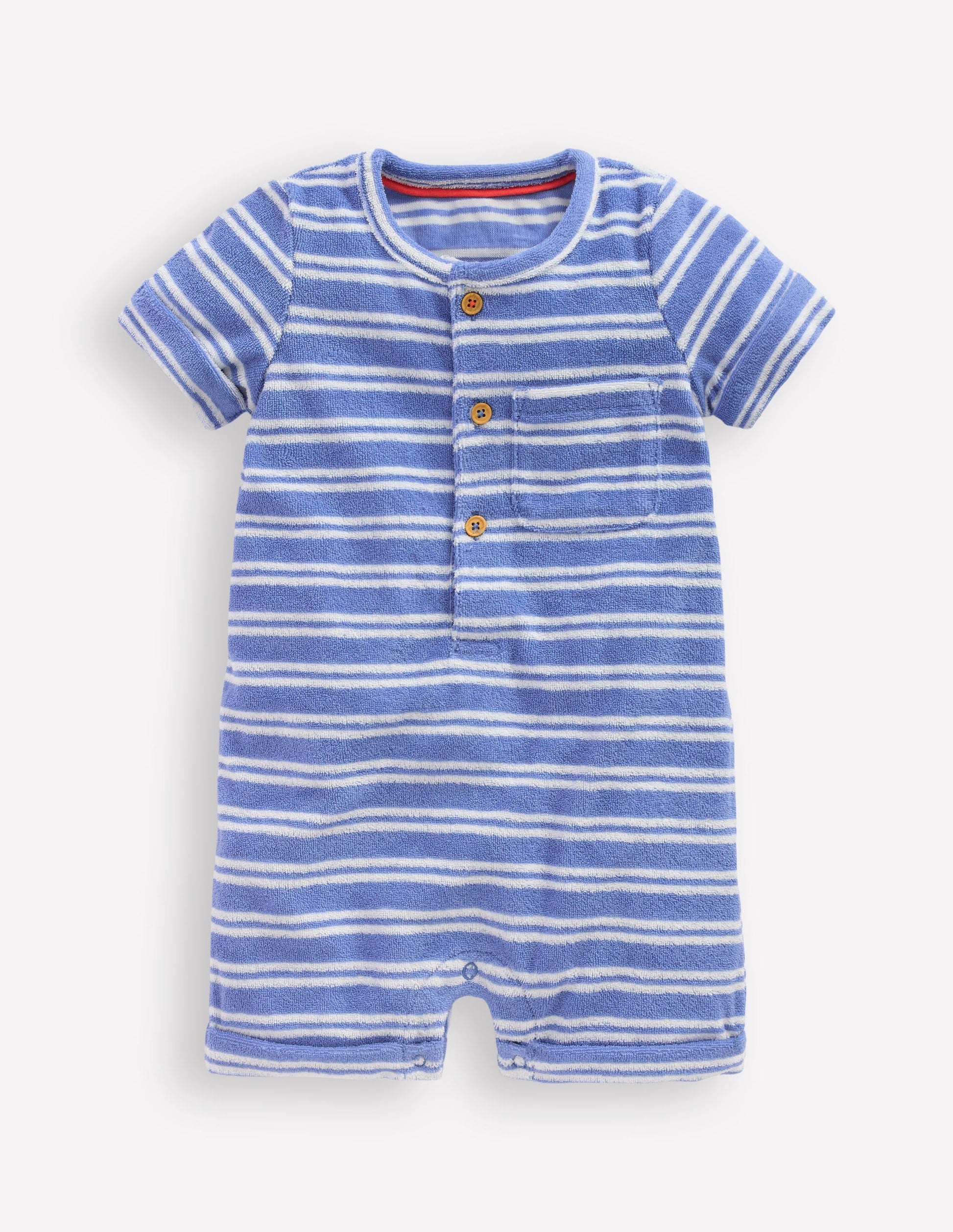 Short Sleeve Towelling Romper-Blue Stripe-1