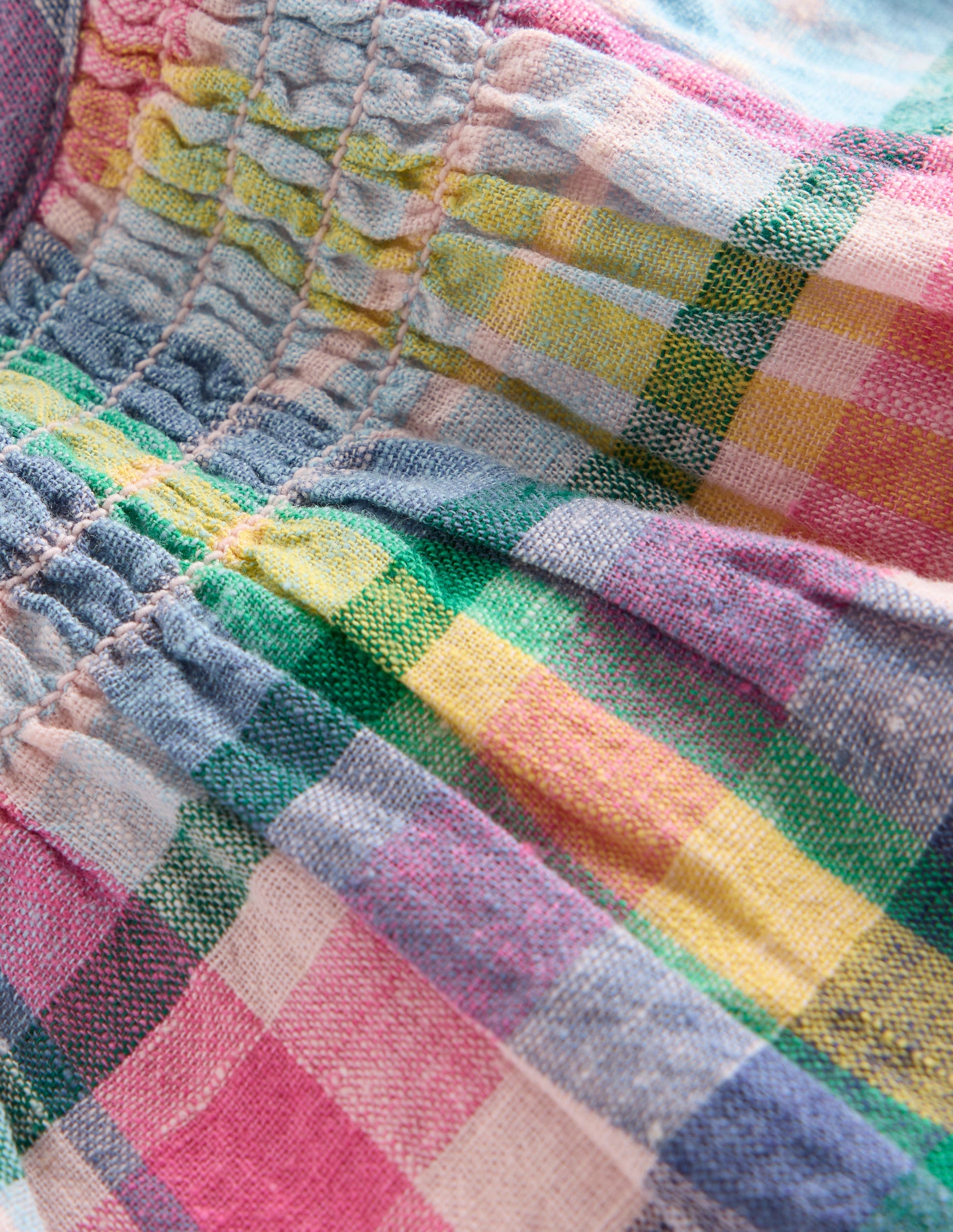 Floaty Shirred Dress-Madras Check-3