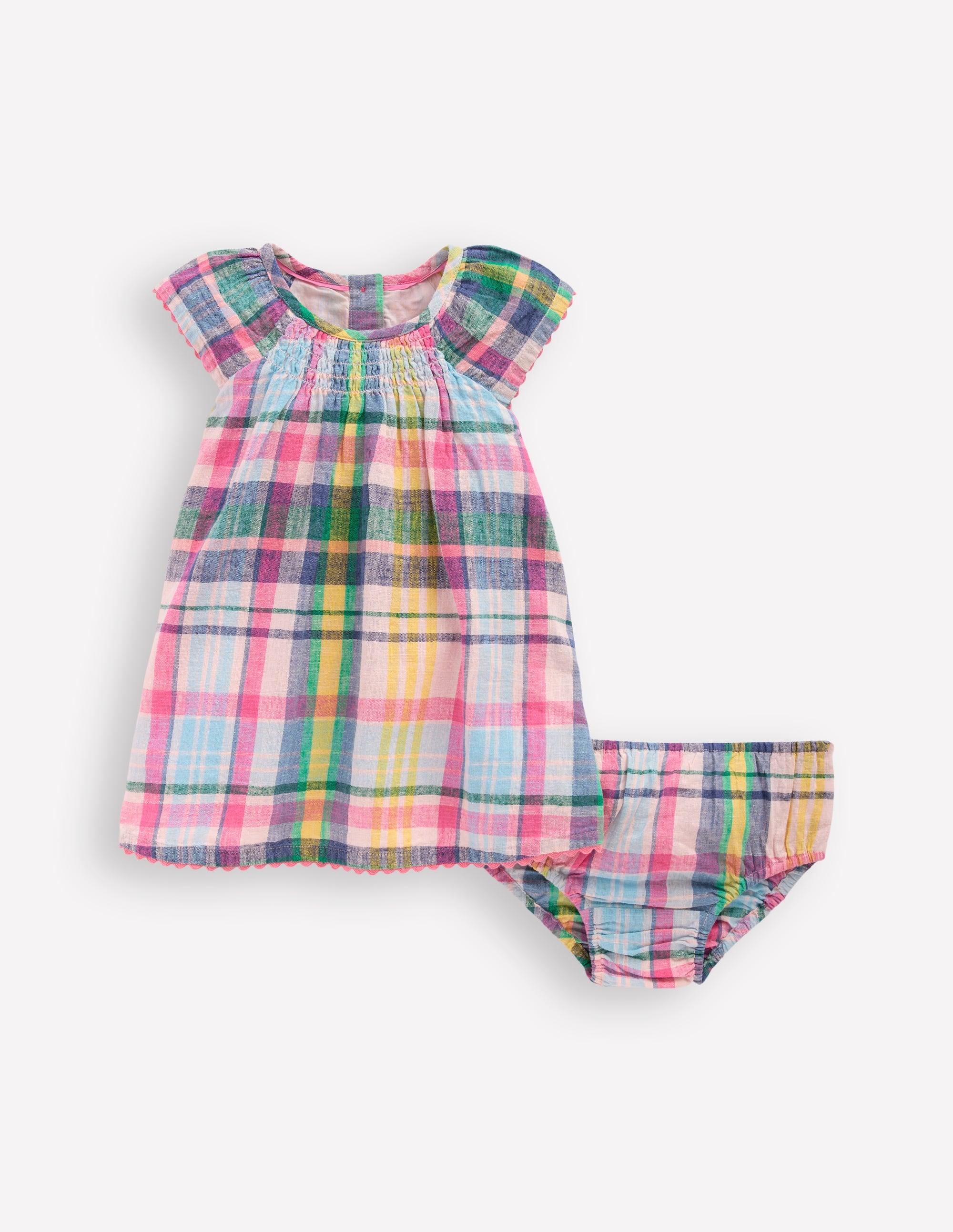 Floaty Shirred Dress-Madras Check - Image 1