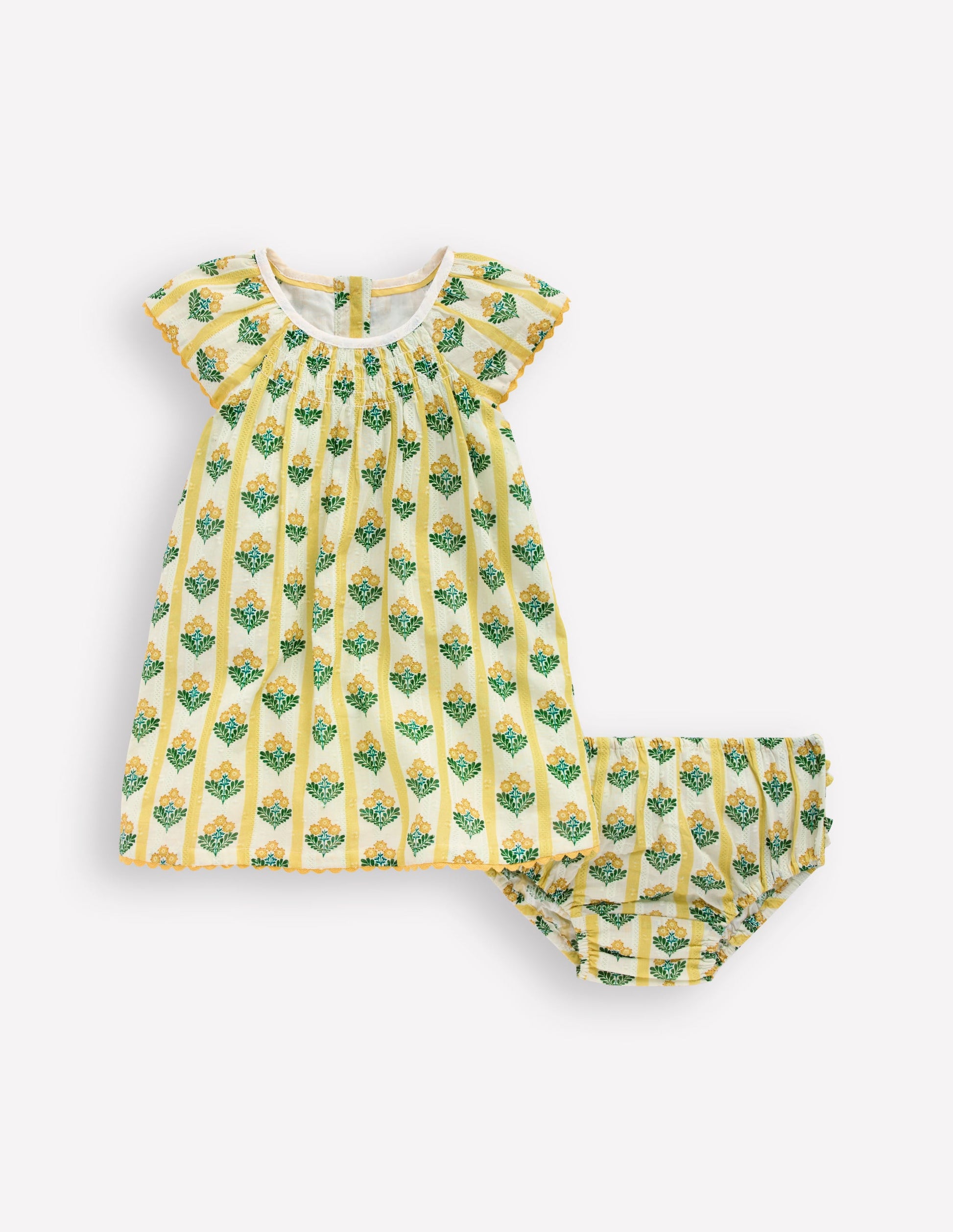 Floaty Shirred Dress-Yellow Flower Stem-2