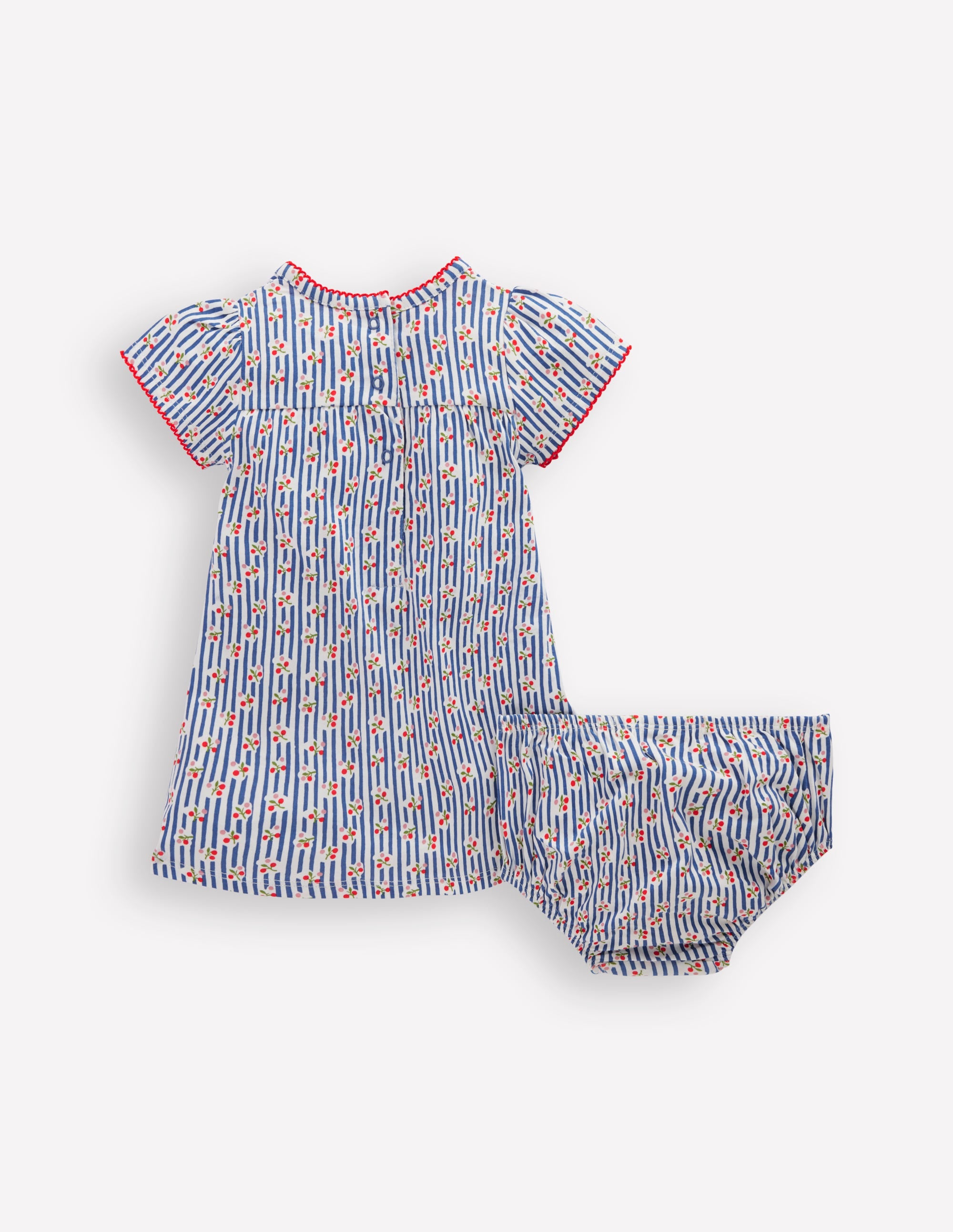 Gathered Jersey Dress-Bluejay Cherry Stripe - Image 2