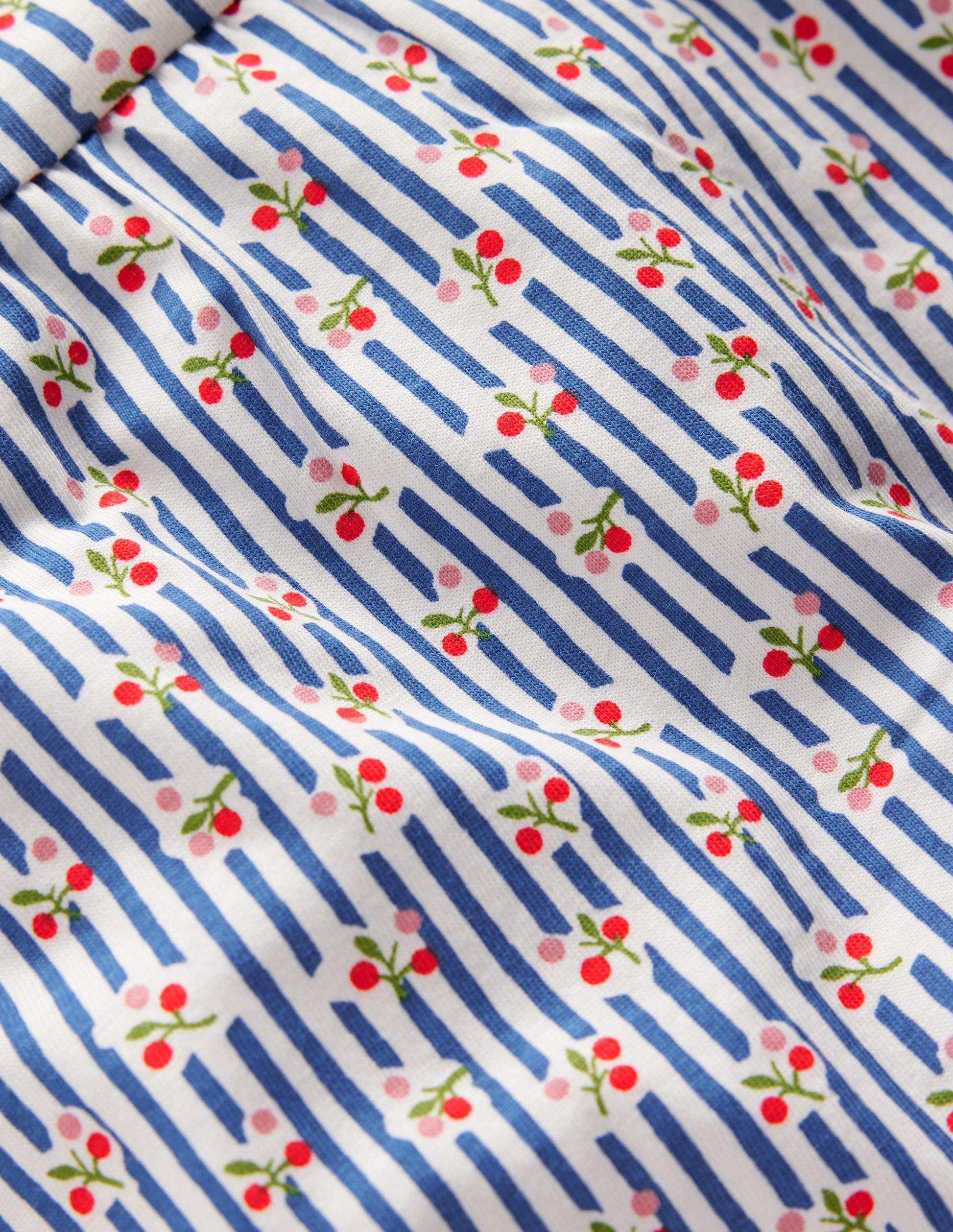 Gathered Jersey Dress-Bluejay Cherry Stripe-3