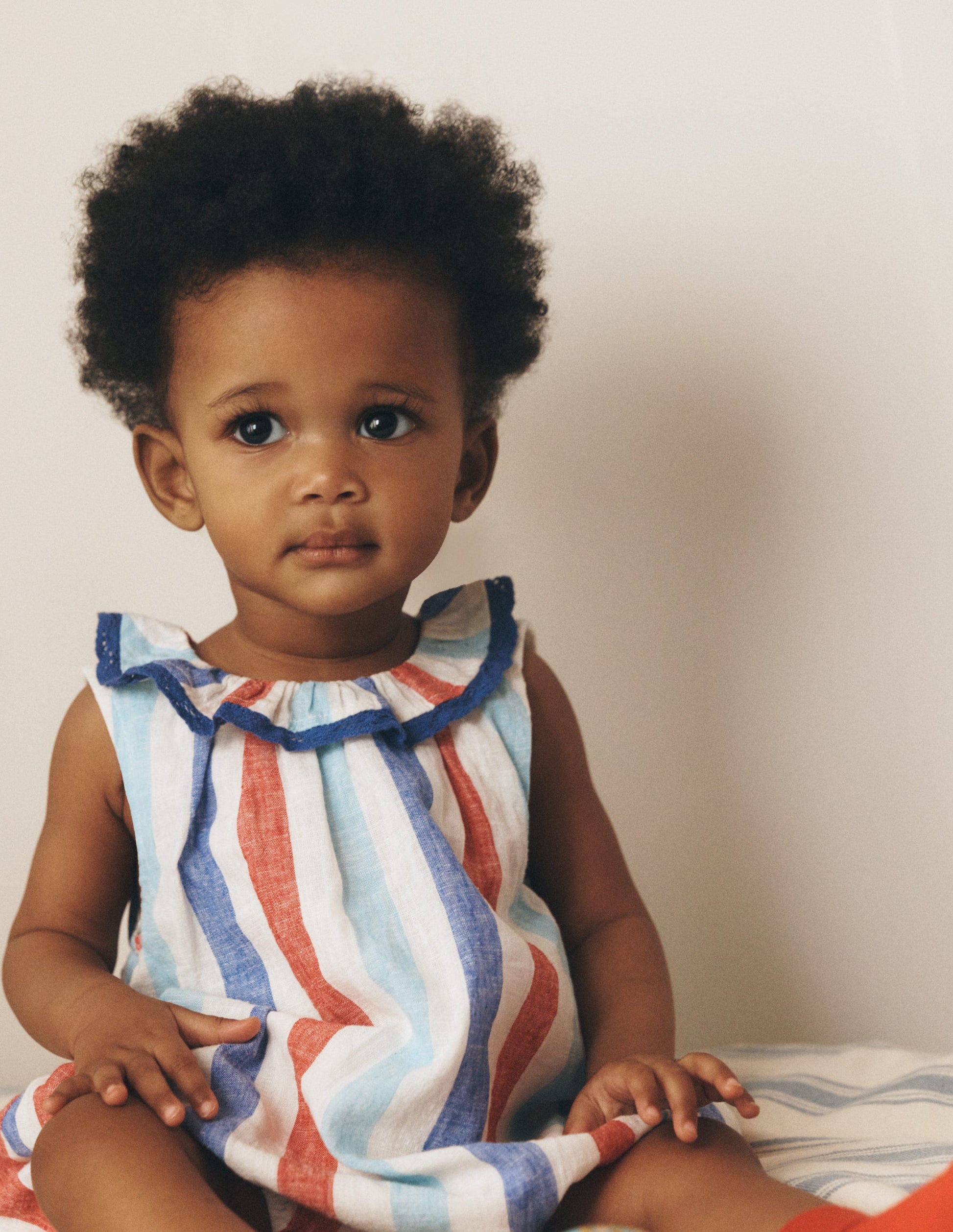 Frill Neck Bubble Romper-Red and Blue Multi Stripe-1